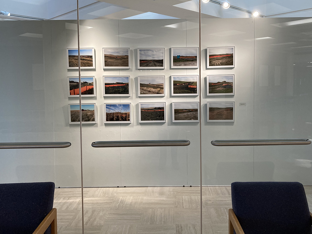 view of orange lines installation from the lobby